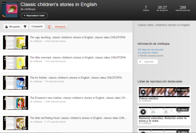 canal youtube con cuentos clásicos en inglés para niños
